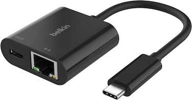 Belkin Connect USB-C To Ethernet + Charge Adapter 100W With Gigabit Ethernet Port And USB-C Port, [10/100/1000] Mbps For Fast Internet Connection, Compatible With iPhone 16, 15, Galaxy S24 &amp; More