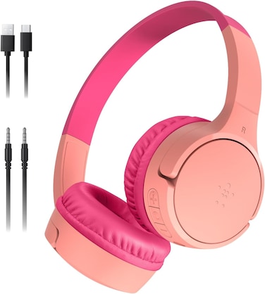 Belkin Soundform Mini Kids Wireless Headphones With Built-In Microphone, 30H Of Playback Time, &amp; Fun Stickers - Over-Ear Headsets For Online Learning, School, Travel, iPhone, iPad, Galaxy - Pink