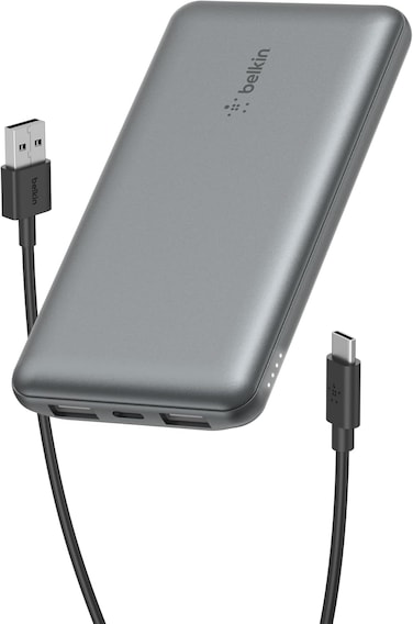 Belkin 10000mAh Portable Power Bank, 10K USB-C Portable Charger With 1 USB-C Port And 2 USB-A Ports, Battery Pack For Up To 15W Charging For iPhone, Samsung Galaxy, Airpods, iPad, Space Gray
