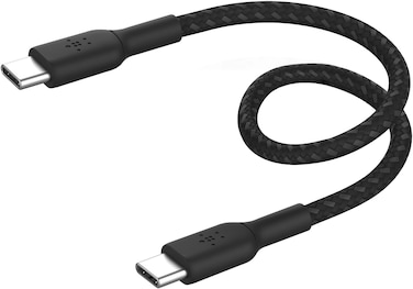 Belkin Boostcharge (0.5Ft) Braided USB-C To USB-C Cable For iPhone 16, iPhone 16 Pro, iPhone 16 Pro Max, iPhone 16 Plus, iPhone 15, Galaxy S24, S23, Note10, Pixel 9, Pixel 8, iPad Pro &amp; More, Black