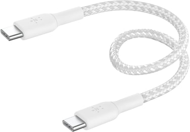 Belkin Boostcharge (0.5Ft) Braided USB-C To USB-C Cable For iPhone 16, iPhone 16 Pro, iPhone 16 Pro Max, iPhone 16 Plus, iPhone 15, Galaxy S24, S23, Note10, Pixel 9, Pixel 8, iPad Pro &amp; More, White