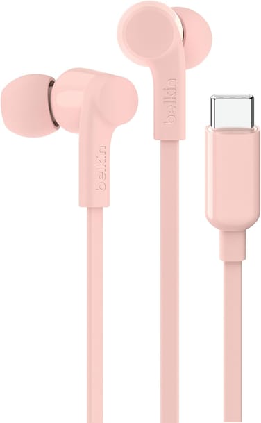 Belkin Soundform Wired Headphones With USB-C Connector, In-Ear Wired Earphones With Microphone, Wired Earbuds For iPhone 16/15, iPad Mini, Galaxy S24, Android &amp; More (USB-C Headphones), Pink