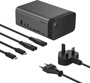 Belkin USB-C Hub, 11-In-1 Pro Gan Dock 150W, Multi-Port Docking Station With USB-C, USB-A, Ethernet, SD, Micro SD, 3.5mm Port, 4K HDMI Ports For Triple Monitor Display, Compatible With Macbook Pro