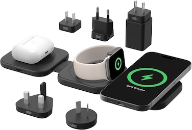 شاحن Belkin Boostcharge Pro اللاسلكي القابل للطي والمعتمد من Qi2، 3 في 1، لوحة شحن مغناطيسية للسفر بقوة 15 وات - شاحن محمول متوافق مع Magsafe لأجهزة iPhone 16/iPhone 15/iPhone 14