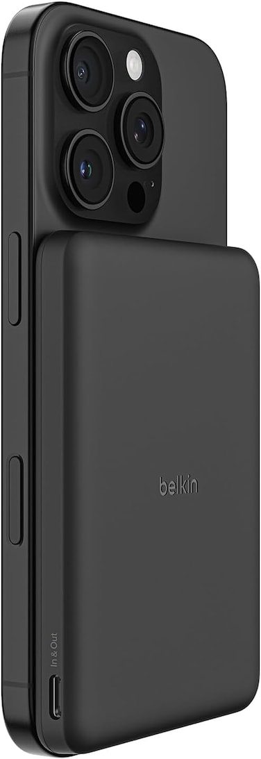 Belkin BoostCharge Magnetic Power Bank 5000mAh, Slim Portable Charger with Magnetic Ring and USB C Port, Battery Pack for iPhone, Galaxy, Pixelsnap, iPad, Tablet - USB C Cable Included - Black