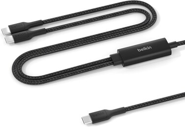 Belkin BoostCharge Pro 2-in-1 USB C to USB C Charger Cable 140W, Braided Dual Charging Cable - Fast-Charging Combo Cord with Smart Power Sharing for MacBook, iPhone, iPad, Samsung, Pixel, etc - Black