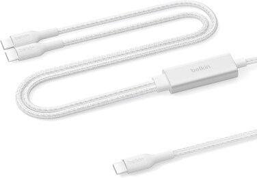 Belkin BoostCharge Pro 2-in-1 USB C to USB C Charger Cable 140W, Braided Dual Charging Cable - Fast-Charging Combo Cord with Smart Power Sharing for MacBook, iPhone, iPad, Samsung, Pixel, etc - White
