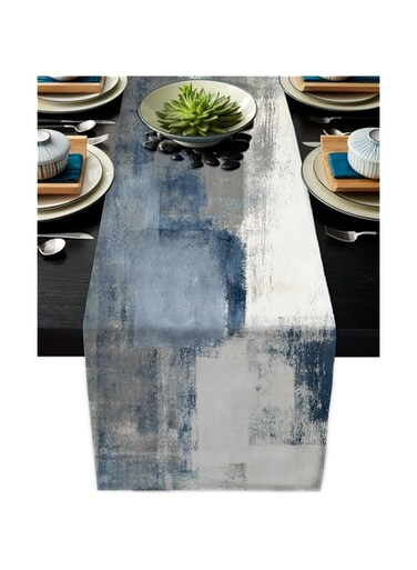 AILUER White Gray Table Runners Modern Art Farmhouse Linen Table Runners Dresser Scarves Retro Rustic Style for Party Kitchen Dining Table Coffee Holiday Party Decor (White Gray, 13"x 71")