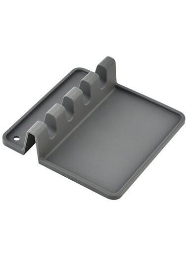 Silicone Kitchen Spoon Rest , BPA-Free Silicone Utensil Holder, Multi-Function Spatula Rest, Ladle Stand, Pot Lid Holder, Cooking Tool Organizer, Spoons and Spatulas Holder, Grey, 5.5x5.5 Inch