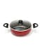 24CM Red Nonstick Kadai Pan Frying Pan with Glass Lid for Healthy Everyday Cooking, Multipurpose Deep Kitchen Wok Cookware Pot for Curries Stir Fry and Sauteing