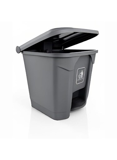 30L Gray Pedal Waste Bin With Lid - Durable Step Trash Can, Quiet-Close Design For Kitchen, Bathroom, Office
