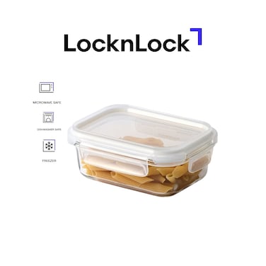 LocknLock Tempered Glass Rectangle 370ml &ndash; Airtight Food Container with 4-Side Locking Lid, Microwave, Freezer &amp; Dishwasher Safe
