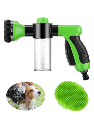 Weewooday 2 Pcs Jet Bathing Tool for Pet Set Hose Nozzle Soap Dispenser and Dog Rubber Comb Brush, Pup Dog Wash for Outdoor, Spray Foamer Wash, Dog Bathing Sprayer Bottle for Pets Showering(Green)