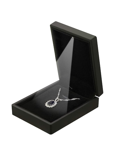 LETURE LED Light Pendant Necklace Gift Box, Velvet Jewelry Storage Display Case for Proposal Engagement Wedding Anniversary Birthday Valentine's Day (Black)