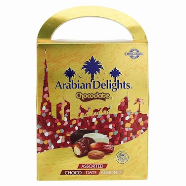 Arabian Delights Chocodate Assorted Chocolate Coated Dates with Almonds Gift Box, 500g