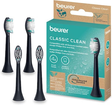 Beurer SC Classic Clean Electric Toothbrush Heads 4 Replacement Brushes for Philips Sonicare Sonic Toothbrushes, W-shaped Indicator Bristles, Medium Hardness