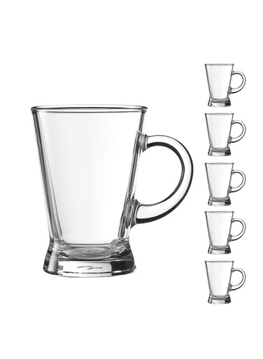 Mugs - 200ml - 6 pack - Glass Coffee Mugs with Handle Perfect for Cappuccino, Latte, Tea