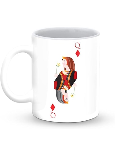 Stylizedd Designer Printed Coffee Mug with Heavy Duty Handle 11oz Ceramic Personalised Gift Mugs Cup [Microwave Safe &amp; Dishwasher Proof ] - Queen of Diamonds
