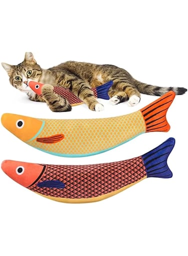 BRKT Catnip Fish Toys for Cats &ndash; Interactive Plush Cat Chew Toys with Catnip, Ideal for Indoor Cats, Encourages Play and Exercise (2Pcs)