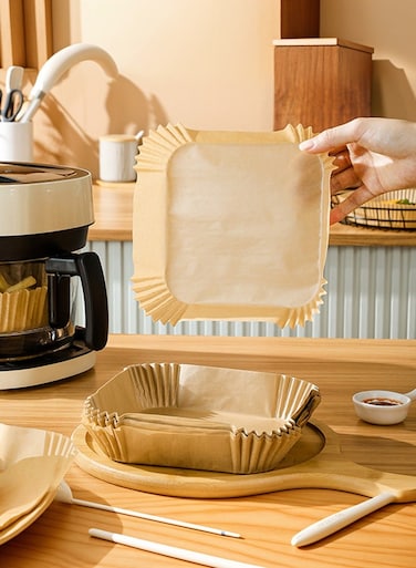 7.9 Inch 100 PCS Air Fryer Disposable Paper Liners, Square Parchment Paper Liner for 5-8QT Air Fryer, Water-proof, Parchment Baking Paper for Baking, Top Wide 9.5in, Bottom Wide 7.9in