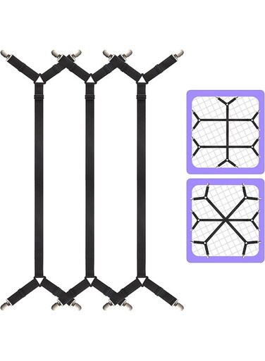 Sheet Straps,3 PCS Secure and Sheet Holder Straps for Full Size Beds,Adjustable Crisscross Fitted Sheet Clips,Black