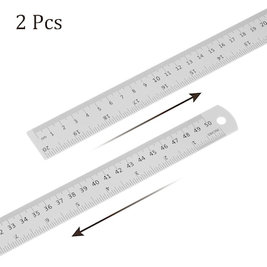 CRAFT MAGIC Heavy-Duty Stainless Steel Ruler (50cm20inch 2-Pack) Durable Metal Measuring Ruler for School, Office &amp; Craft Projects &ndash; Precision Straight Edge Tool