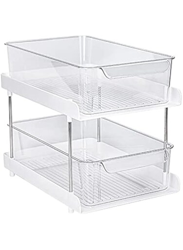 SKADE 2 Tier Organizer with Clear Drawer Bins Great for Under Kitchen Sink Organizing and Bathroom Cabinet Storage Organizer