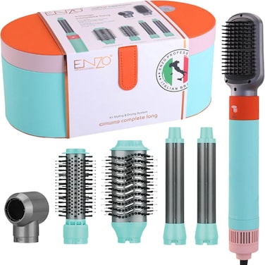 Enzo 6 in 1 Multi-Functional Hair Styler Set   EN-4133 Hair Straightener, Hot Volumizing Brush, Automatic Airwarp Rotating Curler Temp 50&deg;C to 110&deg;C   1500W DC Super Motor