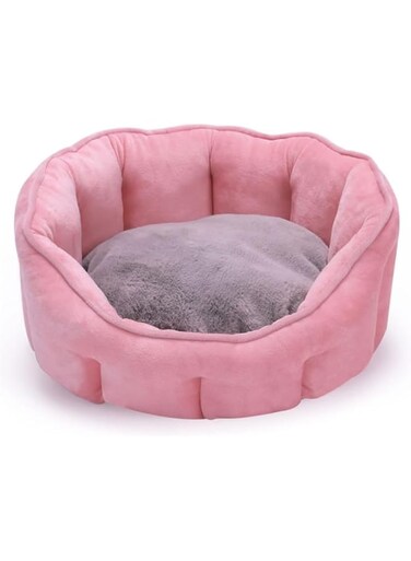 PETPASS Pet Dog and Cat Bed, 18 Inch Round Warmth Cat Beds for Indoor Cats,Small Dog Bed for Small Dogs Washable, Soft Pet Sofa Bed for Puppy and Kitty, Anti-Slip Water-Resistant Bottom (PINK)