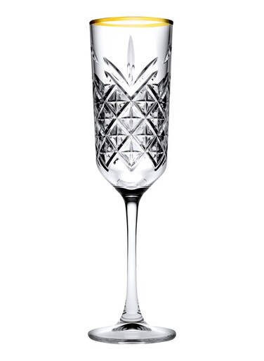 4 Pieces Timeless Golden Touch Champagne Flute Set 175 Ml, 225 Mm Height, 60 Mm DiameterAnd Gold Line Clear
