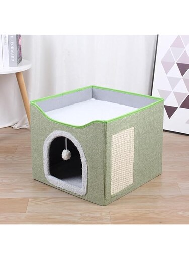 BETAM Cat Bed Cat Nest for Indoor Cats -Large Cat Cave for Pet Cat House With Scratch Pad, Foldable Cat Hideaway (green)