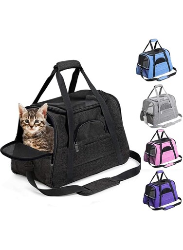 Tazweeq Pet Carrier Bag,Cat Carrier Bag Cat Bag Airline Approved Portable Foldable Cat Dog Transport Cage with Comfortable Mattress for Outdoor Hiking Travel Bag (Black)