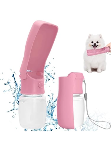 COMTENS Dog Water Bottle Portable - Leak Proof Foldable Pet Water Dispenser for Dogs &amp; Cats, 350ml Dog Water Bowl Drink Cup Summer Accessories for Outdoor Travel Walk Hinking (Pink)