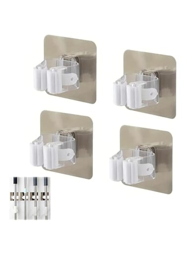 4-Pack Self-Adhesive Broom &amp; Mop Holder, Anti-Slip Command Wall Mount for Kitchen, Bath, Garage, Laundry Room - Space-Saving Organizer, Easy Install Mop Gripper