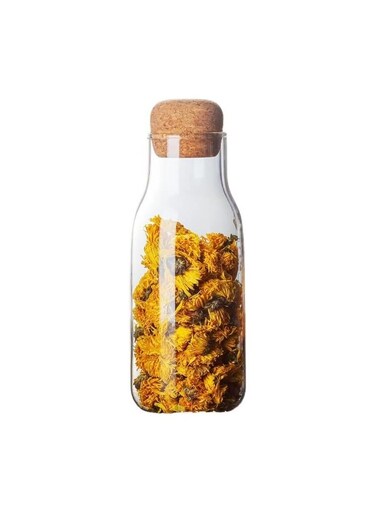 Eco neutral Glass Jar Cork Lid clear glass Bottle for Water Juices Containers Bottle for Tea Herbs Seasonings Canister with Airtight Round Cork stopper 600 ML