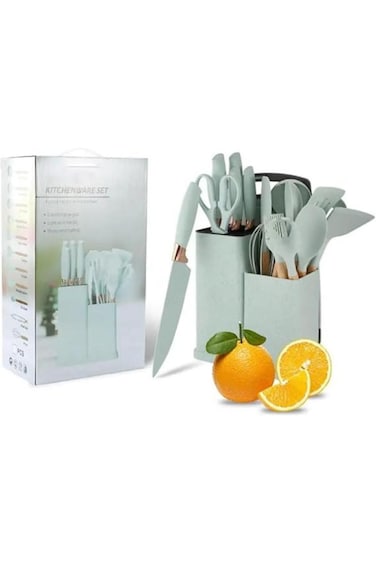 19-Pc Silicone Cooking Utensil Set &ndash; Heat Resistant Tools w/ Wooden Handles for Nonstick Cookware