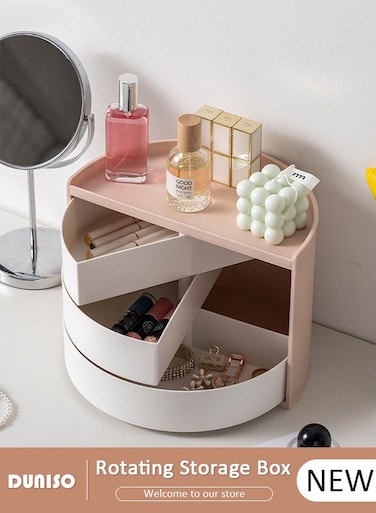 Multi-Function Rotating Storage Organizer,Cosmetic Storage Box,Rotating Storage Box Desktop Placement Half Circle Student Children Stationery Storage Box,Half Circle Rotating Universal Bathroom Organization Solution Holder