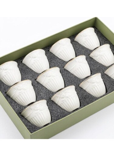 12Pcs Ceramic Cawa Cup Set White Color 100Ml