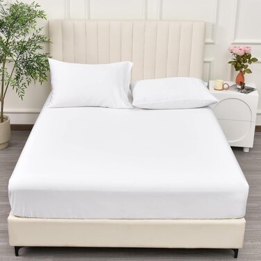 100% Rayon Derived from Bamboo Cooling Fitted Sheet in Twin Size (100cm x 150cm), 40cm Deep Pocket, 2.5cm Wider Strong Elastic, Silky Smooth, White