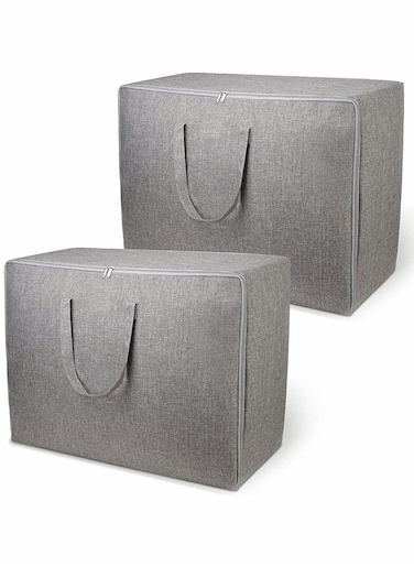 Extra Large Blanket Storage Bag Under Bed Storage Tote for Comforters Clothes Linens Water Resistant and Breathable Closet Bags (Grey 2-Pack)