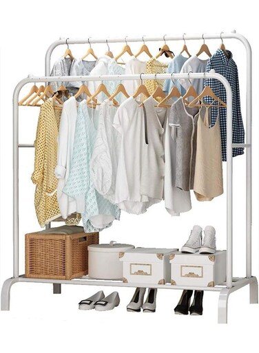 Racks, Clothing Racks, Metal Double-Track Hangers, 2-Layer Storage Racks, Shoe Racks, Commercial-GradeMulti-Purpose Shelves, Household Simple drying Racks