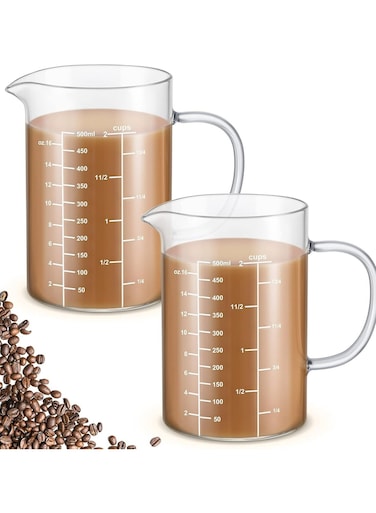 2 Pcs Borosilicate Glass Measuring Cups - 16 Oz, 500 Ml with Insulated Handle