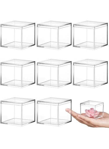Clear Acrylic Plastic Square Cube 8 Pieces, Jewelry Box Mini Storage Box Mini Square Containers with Lids Storage Candy Box for Candy Pill and Tiny Jewelry (2.2 x 2.2 x 1.8 Inch)