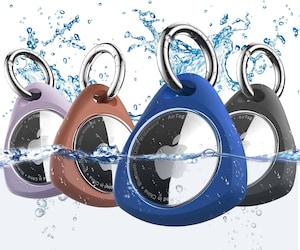 4 Pack Waterproof Case for Airtag Holder, 360° Protective Keyring Holder, Shockproof, Anti-Scratch TPU Full Cover Case for Luggage, Bag, Accessories for AirTag - Pack of 4