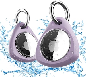 2 Pack Waterproof Case for Airtag Holder, 360° Protective Keyring Holder, Shockproof, Anti-Scratch TPU Full Cover Case for Luggage, Bag, Accessories for AirTag - Purple