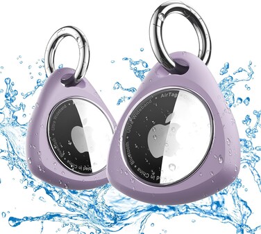 2 Pack Waterproof Case for Airtag Holder, 360&deg; Protective Keyring Holder, Shockproof, Anti-Scratch TPU Full Cover Case for Luggage, Bag, Accessories for AirTag - Purple