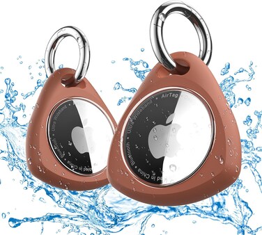 2 Pack Waterproof Case for Airtag Holder, 360&deg; Protective Keyring Holder, Shockproof, Anti-Scratch TPU Full Cover Case for Luggage, Bag, Accessories for AirTag - Brown