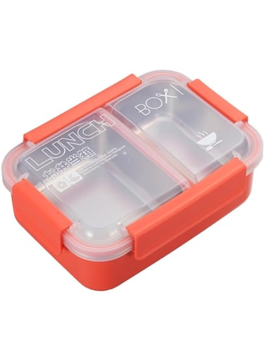 BrainGiggles Stainless Steel 2 Compartments Bento Lunch Box with Removable Inner Tray - Insulated, Leak Proof Bento Box for Kids, Adults - Multifunctional Air Tight Food Container (RED), 22*16*7.5cm