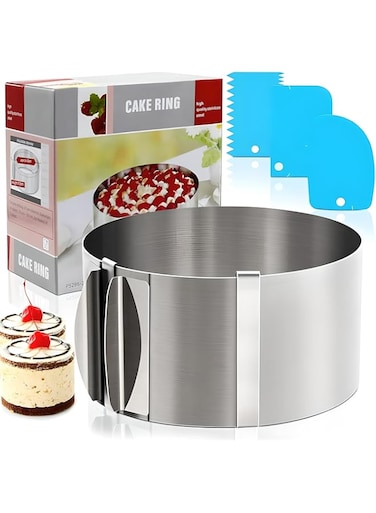 FITTO Adjustable Stainless Steel cake Layer Slicer, 16-30cm Round Cake and Bread Cutter Mold, Professional Baking Tool for Perfect Cake Layers, Easy Slicing for Bakers
