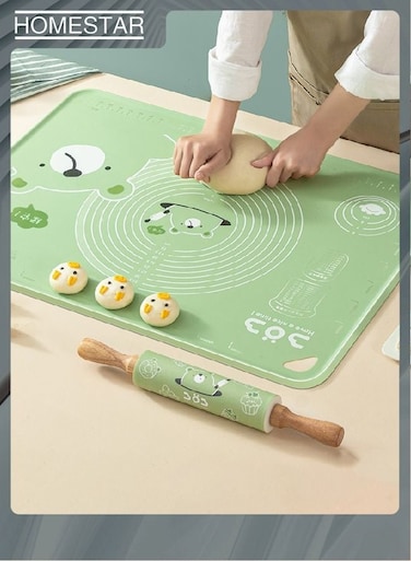 Baking Mat with Rolling Dough, Non-Stick Silicon Rolling Pastry Mat, 50*70cm Silicon Baking Sheets Mats, Kneading Pad Sheet Glass Fiber Medium Size for Cake Macaron Kitchen Tools Green